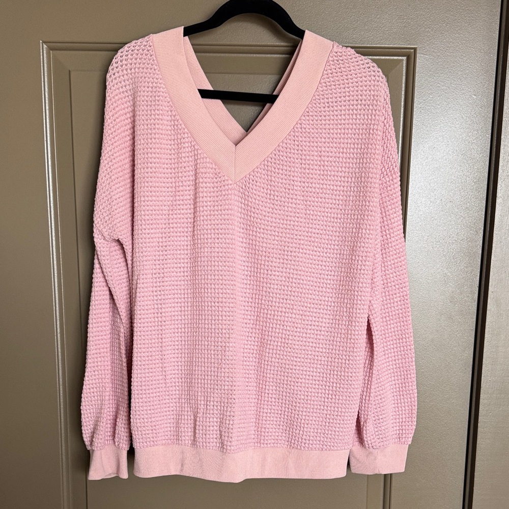 Women’s XL Pink Adreamly V-Neck Waffle Knit Sweater